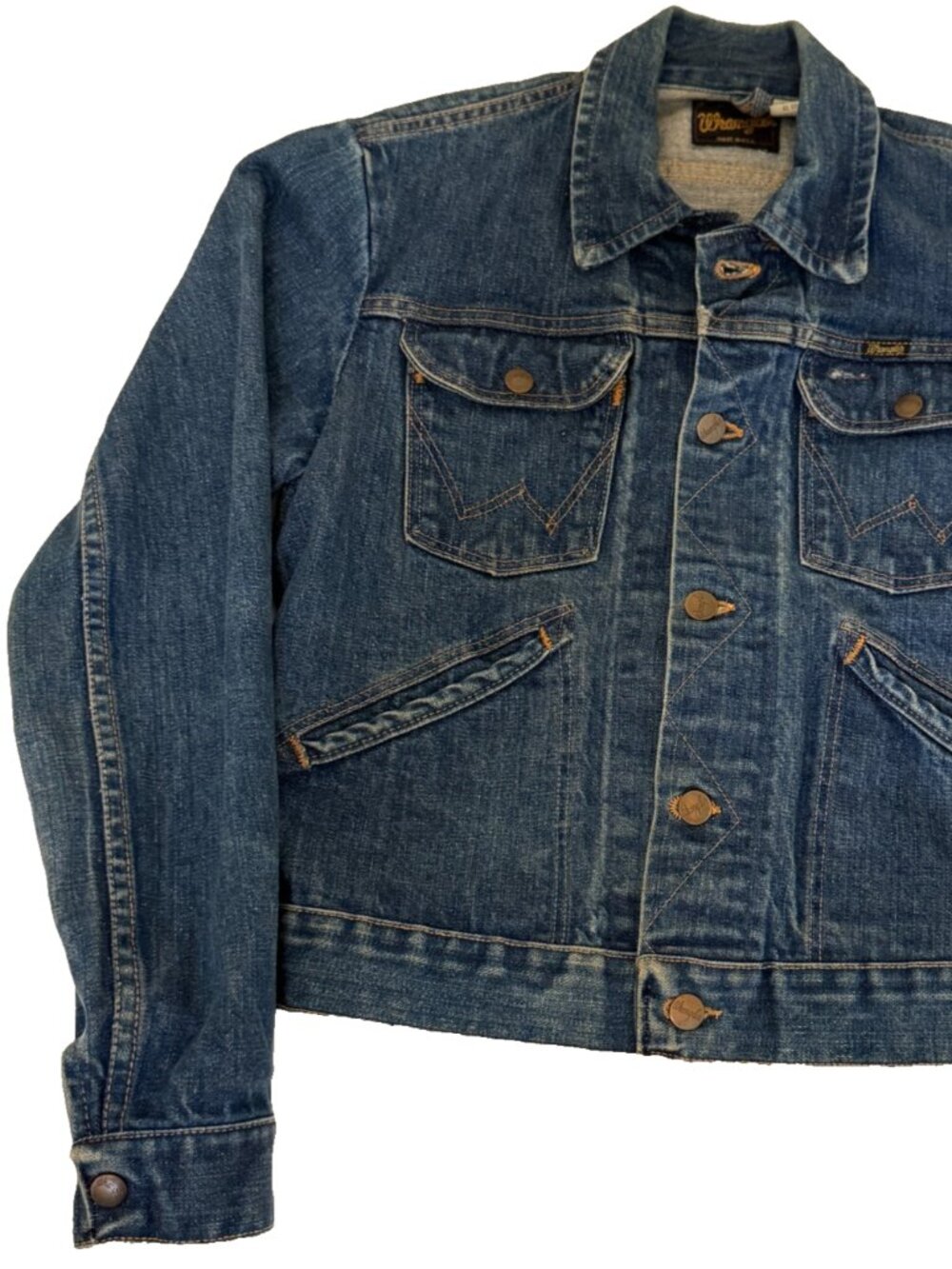 VINTAGE 70s WRANGLER BLUE DENIM JACKET MENS 36 S 36"x21" ROPE TAG MADE IN USA - Picture 5 of 16